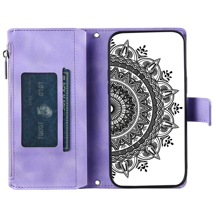 Style 006 For Motorola Edge 50 Neo 5G / Moto S50 5G / Thinkphone 25 5G Wallet Case PU Leather Phone Cover Mandala Flower Pattern - Purple