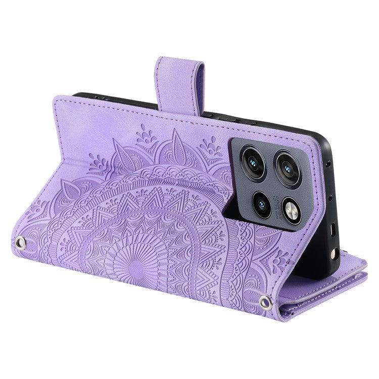 Style 006 For Motorola Edge 50 Neo 5G / Moto S50 5G / Thinkphone 25 5G Wallet Case PU Leather Phone Cover Mandala Flower Pattern - Purple