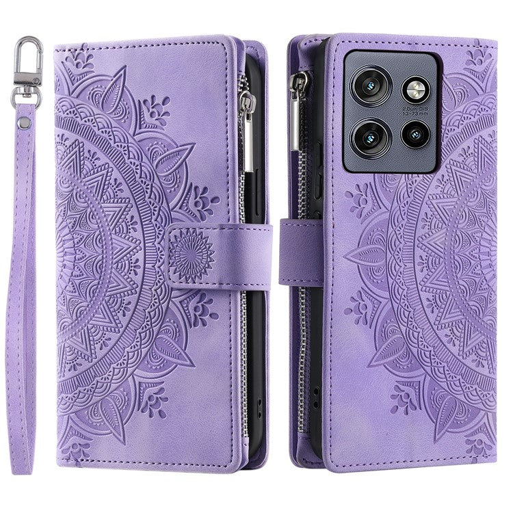 Style 006 For Motorola Edge 50 Neo 5G / Moto S50 5G / Thinkphone 25 5G Wallet Case PU Leather Phone Cover Mandala Flower Pattern - Purple