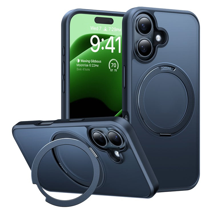 TORRAS Ostand R Series for iPhone 16 Case Rotating Kickstand TPU+PC Phone Cover Compatible with MagSafe - Black