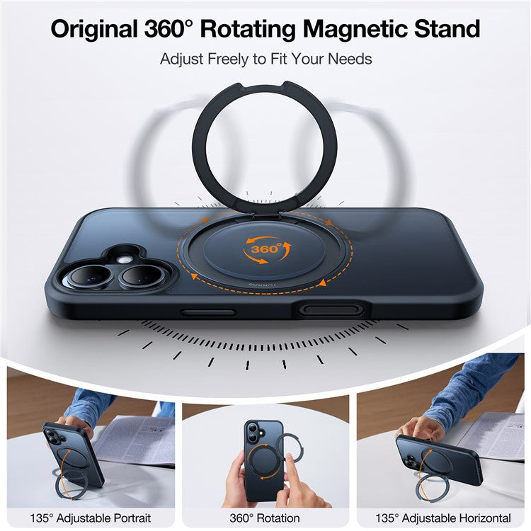 TORRAS Ostand R Series for iPhone 16 Case Rotating Kickstand TPU+PC Phone Cover Compatible with MagSafe - Black