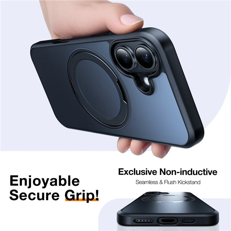 TORRAS Ostand R Series for iPhone 16 Case Rotating Kickstand TPU+PC Phone Cover Compatible with MagSafe - Black