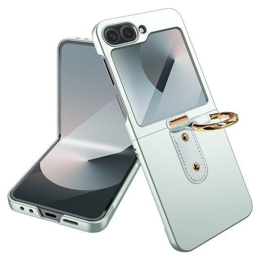 For Samsung Galaxy Z Flip7 FE 5G / Z Flip6 5G Case Skin-Touch Ring Holder Kickstand PC Phone Cover with Screen / Lens Film - Mint Green