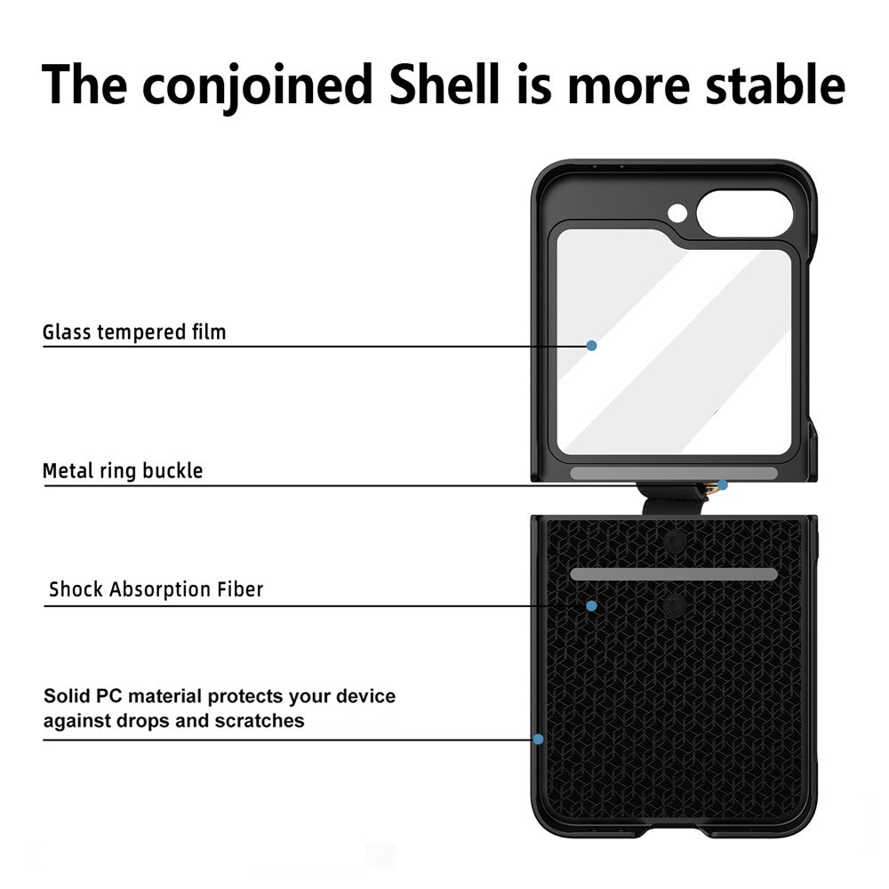 For Samsung Galaxy Z Flip7 FE 5G / Z Flip6 5G Case Skin-Touch Ring Holder Kickstand PC Phone Cover with Screen / Lens Film - Red