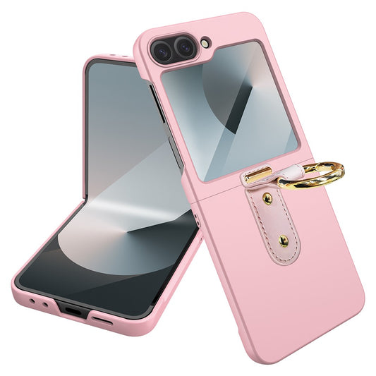 For Samsung Galaxy Z Flip7 FE 5G / Z Flip6 5G Case Skin-Touch Ring Holder Kickstand PC Phone Cover with Screen / Lens Film - Pink