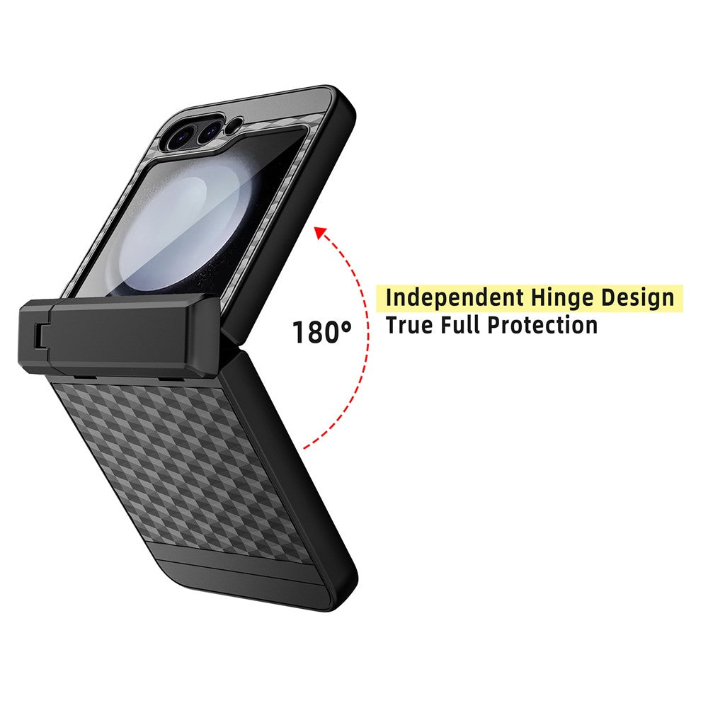 For Samsung Galaxy Z Flip7 FE 5G / Z Flip6 5G Case Cube Pattern Magnetic Spring Hinge Kickstand PC Phone Cover with Screen / Lens Film - Black