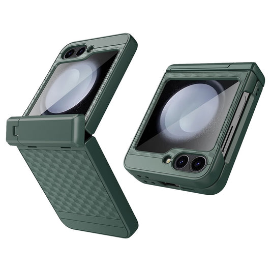 For Samsung Galaxy Z Flip7 FE 5G / Z Flip6 5G Case Cube Pattern Magnetic Spring Hinge Kickstand PC Phone Cover with Screen / Lens Film - Green