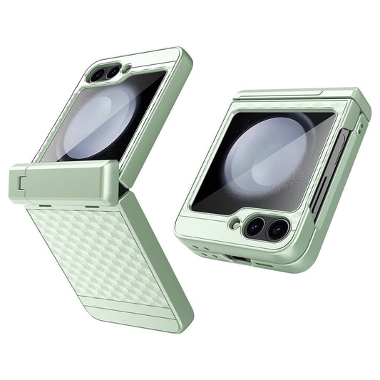 For Samsung Galaxy Z Flip7 FE 5G / Z Flip6 5G Case Cube Pattern Magnetic Spring Hinge Kickstand PC Phone Cover with Screen / Lens Film - Mint Green