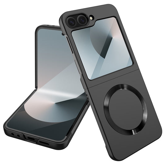 For Samsung Galaxy Z Flip7 FE 5G / Z Flip6 5G Case Compatible with MagSafe CD Vein Skin-Touch PC Phone Cover with Screen / Lens Film - Black