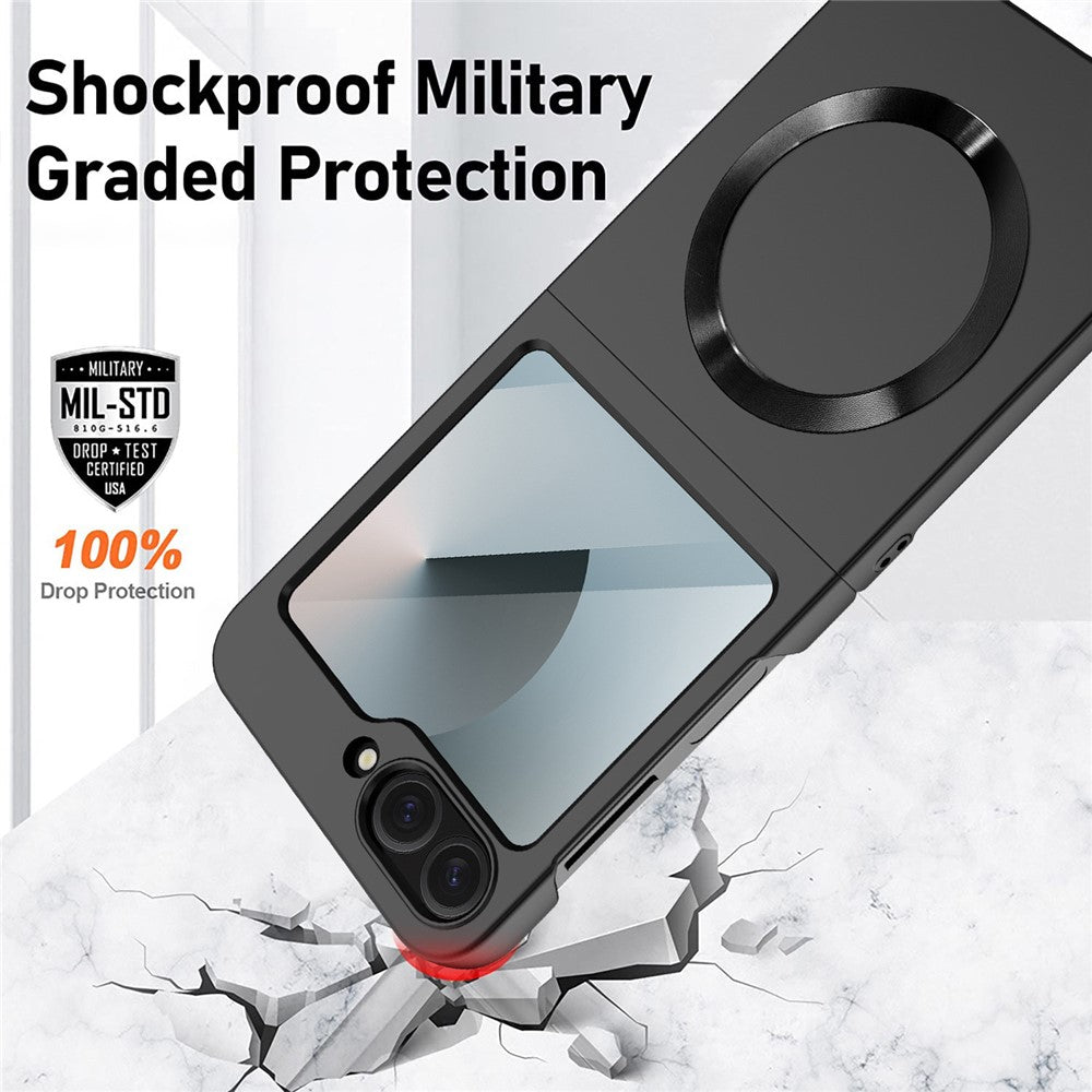 For Samsung Galaxy Z Flip7 FE 5G / Z Flip6 5G Case Compatible with MagSafe CD Vein Skin-Touch PC Phone Cover with Screen / Lens Film - Black