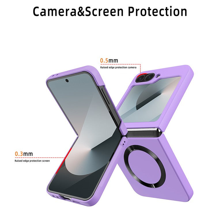 For Samsung Galaxy Z Flip6 5G Case Compatible with MagSafe CD Vein Skin-Touch PC Phone Cover with Screen / Lens Film - Rose Gold