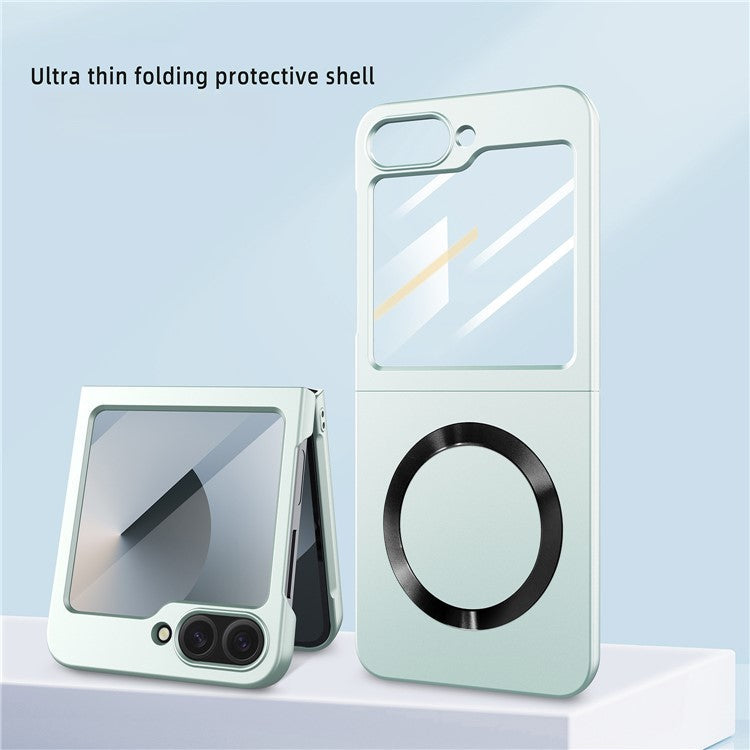 For Samsung Galaxy Z Flip6 5G Case Compatible with MagSafe CD Vein Skin-Touch PC Phone Cover with Screen / Lens Film - Rose Gold