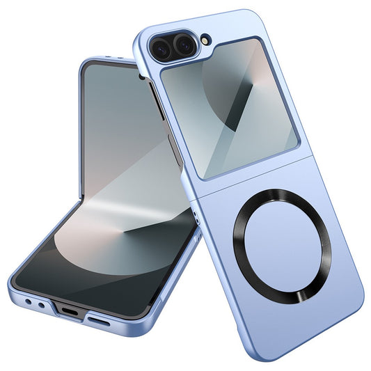 For Samsung Galaxy Z Flip7 FE 5G / Z Flip6 5G Case Compatible with MagSafe CD Vein Skin-Touch PC Phone Cover with Screen / Lens Film - Blue