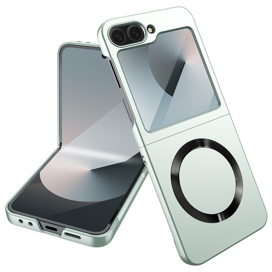 For Samsung Galaxy Z Flip7 FE 5G / Z Flip6 5G Case Compatible with MagSafe CD Vein Skin-Touch PC Phone Cover with Screen / Lens Film - Mint Green