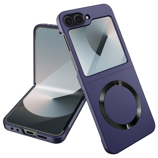 For Samsung Galaxy Z Flip7 FE 5G / Z Flip6 5G Case Compatible with MagSafe CD Vein Skin-Touch PC Phone Cover with Screen / Lens Film - Dark Purple