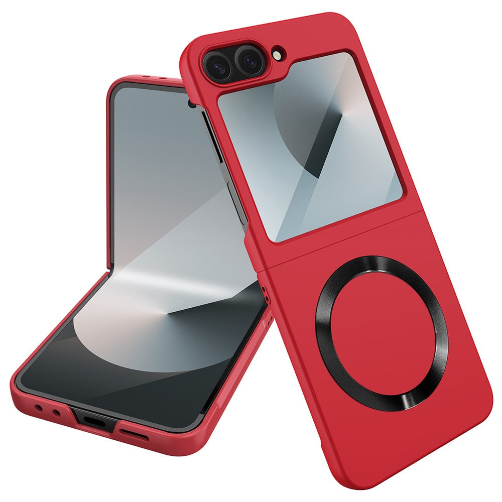 For Samsung Galaxy Z Flip7 FE 5G / Z Flip6 5G Case Compatible with MagSafe CD Vein Skin-Touch PC Phone Cover with Screen / Lens Film - Red