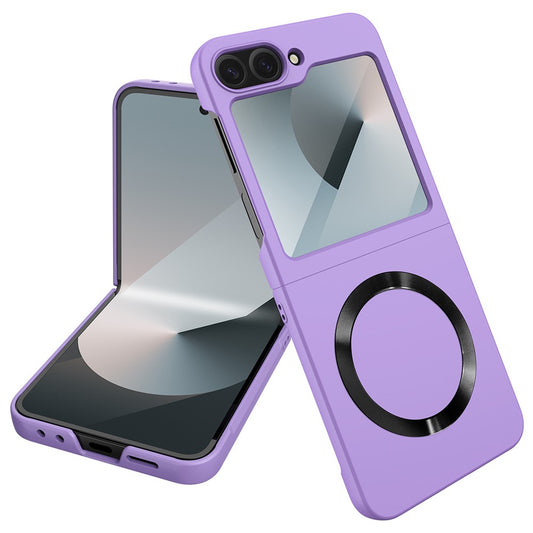 For Samsung Galaxy Z Flip7 FE 5G / Z Flip6 5G Case Compatible with MagSafe CD Vein Skin-Touch PC Phone Cover with Screen / Lens Film - Purple
