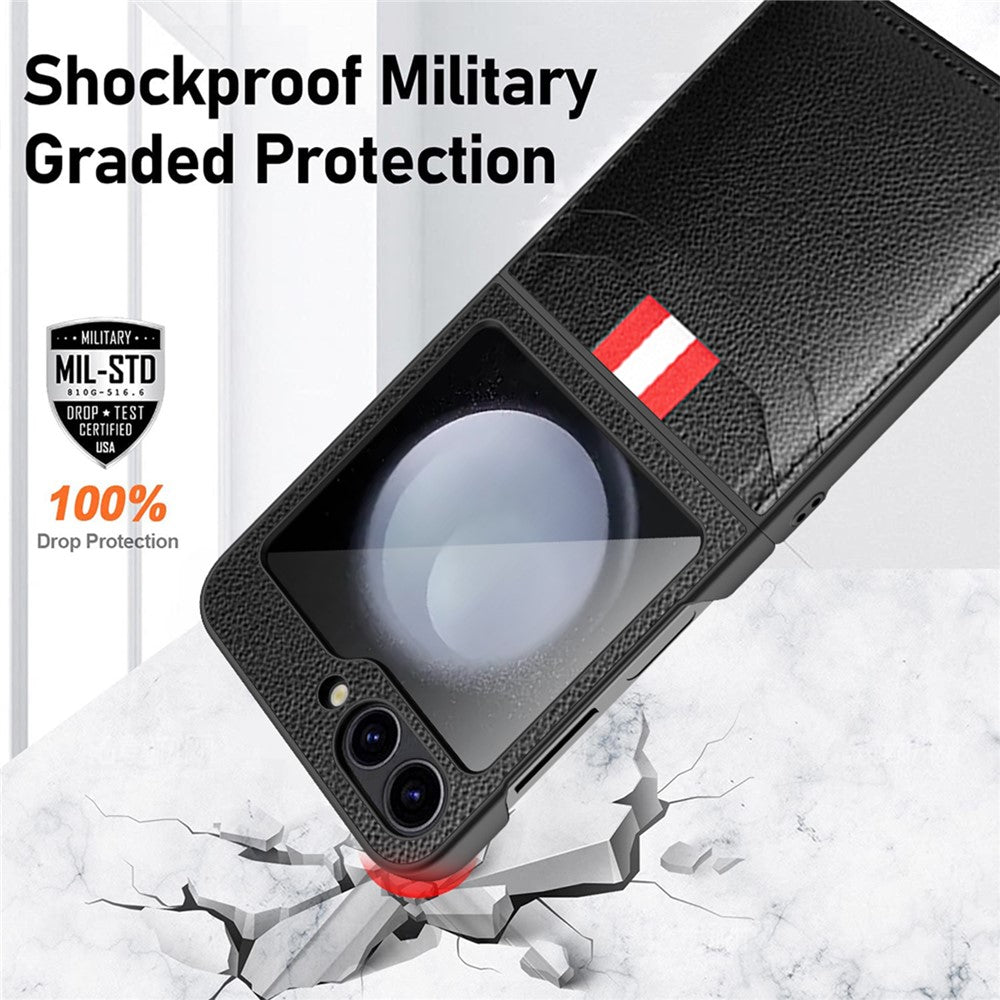 For Samsung Galaxy Z Flip7 FE 5G / Z Flip6 5G Case Litchi Texture PU+PC Phone Cover with Screen / Lens Film - Black