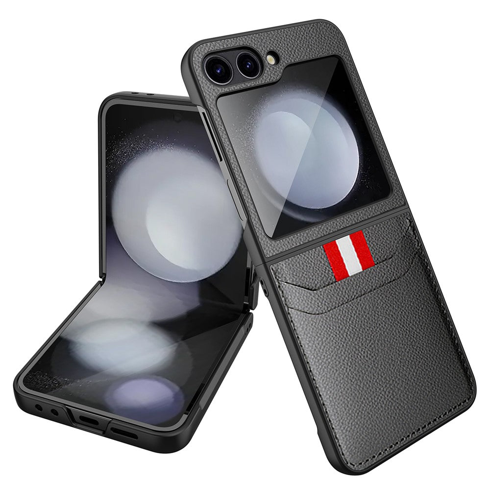 For Samsung Galaxy Z Flip7 FE 5G / Z Flip6 5G Case Litchi Texture PU+PC Phone Cover with Screen / Lens Film - Grey