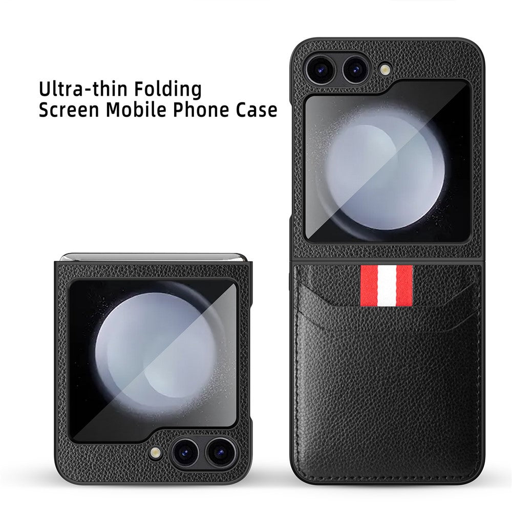 For Samsung Galaxy Z Flip7 FE 5G / Z Flip6 5G Case Litchi Texture PU+PC Phone Cover with Screen / Lens Film - Brown