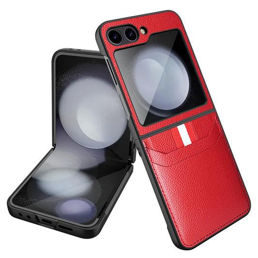 For Samsung Galaxy Z Flip7 FE 5G / Z Flip6 5G Case Litchi Texture PU+PC Phone Cover with Screen / Lens Film - Red