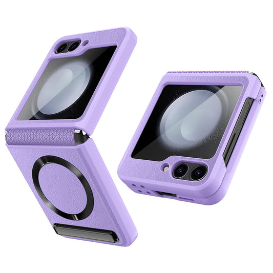 For Samsung Galaxy Z Flip7 FE 5G / Z Flip6 5G Case Compatible with MagSafe Kickstand PC+PU Phone Cover with Screen / Lens Film - Purple