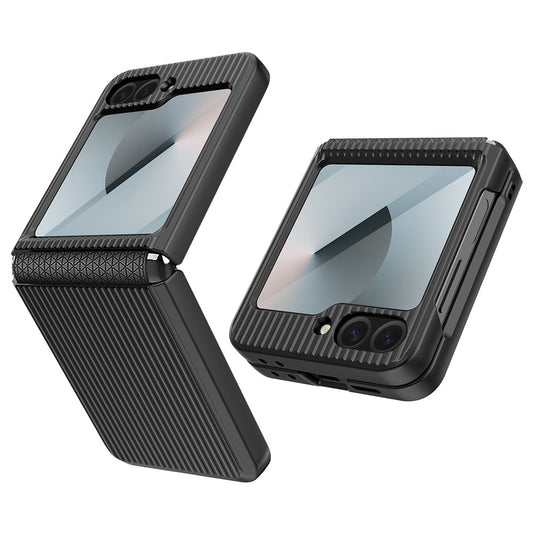 For Samsung Galaxy Z Flip7 FE 5G / Z Flip6 5G Case Stripes Style Hard PC Phone Cover with Screen / Lens Film - Black