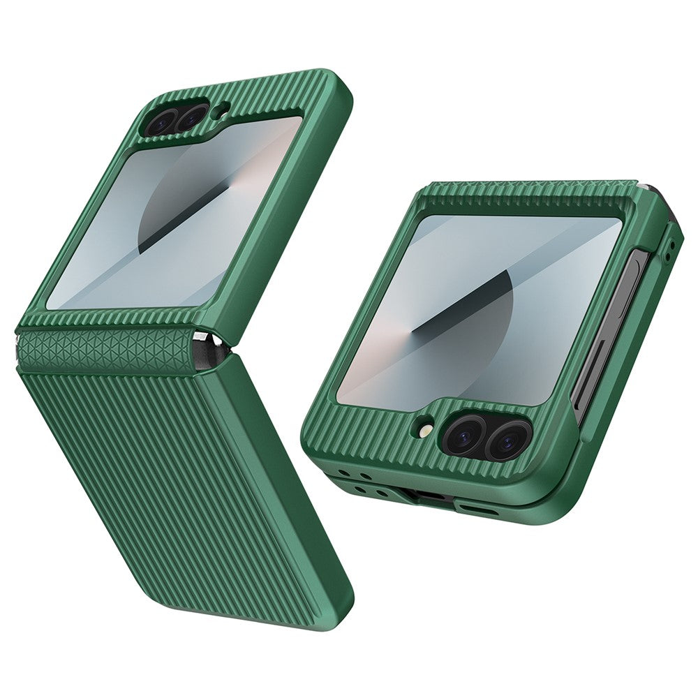 For Samsung Galaxy Z Flip7 FE 5G / Z Flip6 5G Case Stripes Style Hard PC Phone Cover with Screen / Lens Film - Green