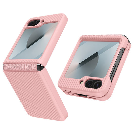 For Samsung Galaxy Z Flip7 FE 5G / Z Flip6 5G Case Stripes Style Hard PC Phone Cover with Screen / Lens Film - Pink