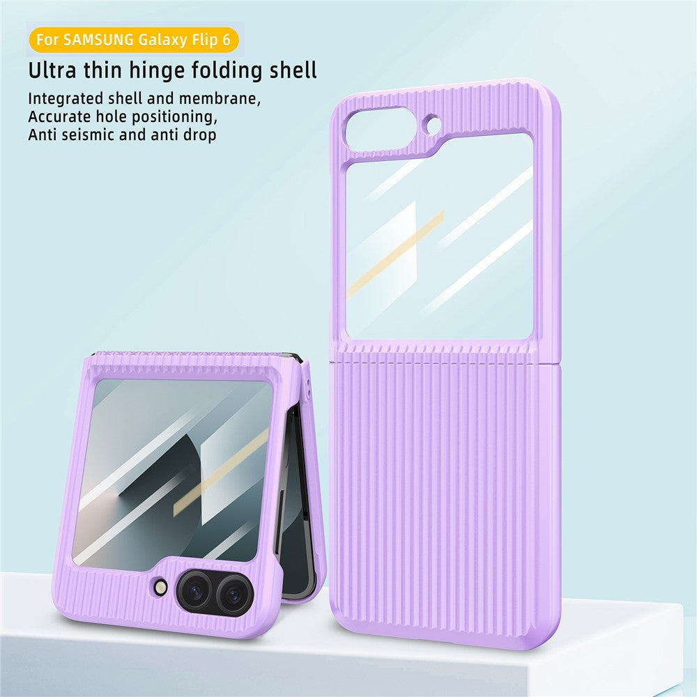 For Samsung Galaxy Z Flip7 FE 5G / Z Flip6 5G Case Stripes Style Hard PC Phone Cover with Screen / Lens Film - Pink