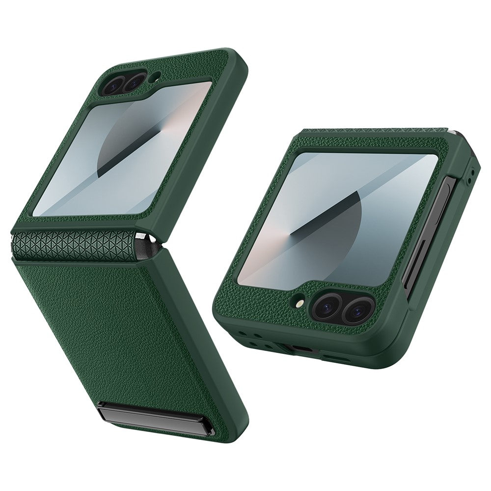 For Samsung Galaxy Z Flip7 FE 5G / Z Flip6 5G Case Kickstand PC+PU Phone Cover with Screen / Lens Film - Green