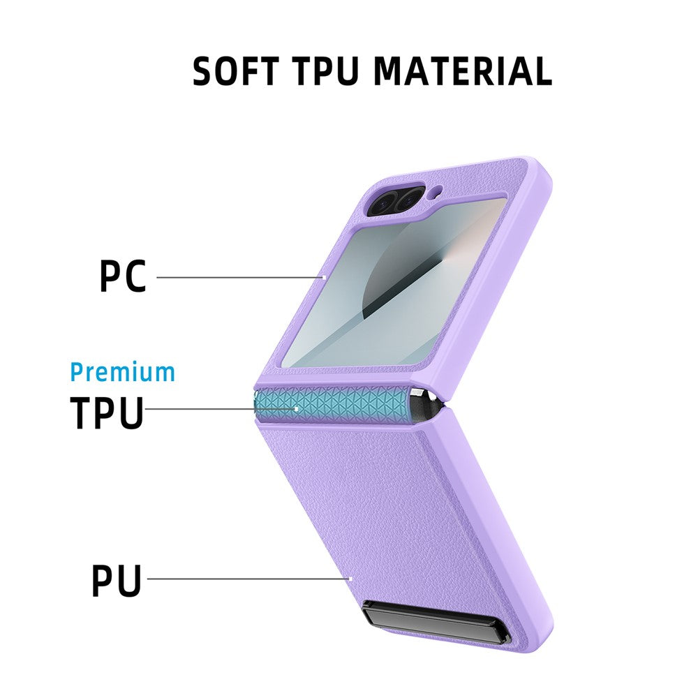 For Samsung Galaxy Z Flip7 FE 5G / Z Flip6 5G Case Kickstand PC+PU Phone Cover with Screen / Lens Film - Purple