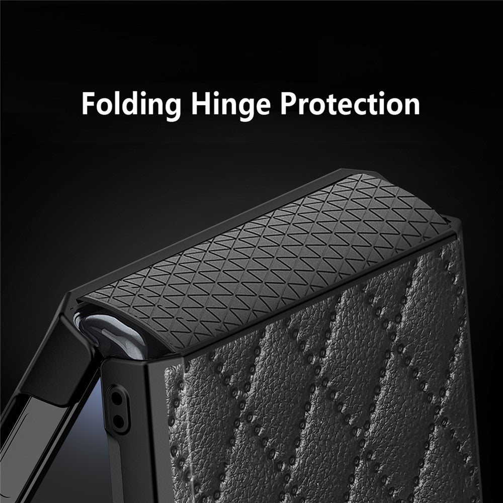For Samsung Galaxy Z Flip7 FE 5G / Z Flip6 5G Case Rhombus Imprint PU+Hard PC Phone Cover with Screen / Lens Film - Black