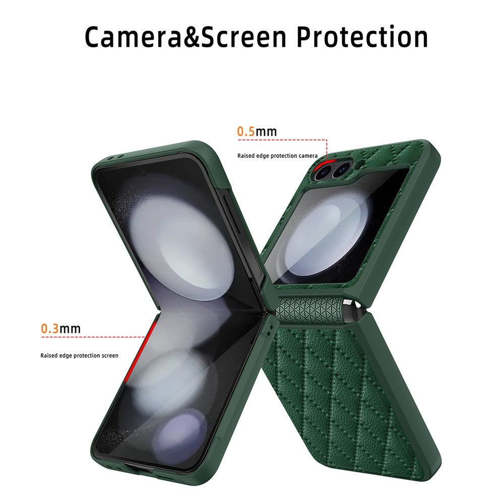 For Samsung Galaxy Z Flip7 FE 5G / Z Flip6 5G Case Rhombus Imprint PU+Hard PC Phone Cover with Screen / Lens Film - Black