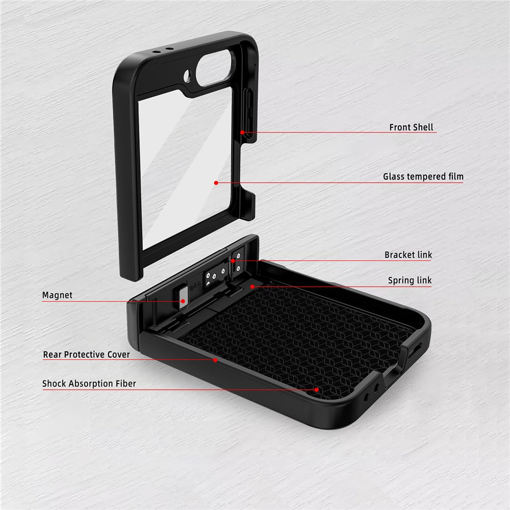 For Samsung Galaxy Z Flip7 FE 5G / Z Flip6 5G Case Twill Texture Magnetic Spring Hinge Kickstand PC Phone Cover with Screen / Lens Film - Black