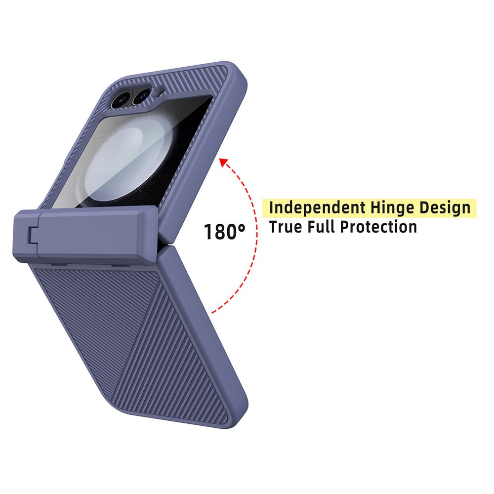 For Samsung Galaxy Z Flip7 FE 5G / Z Flip6 5G Case Twill Texture Magnetic Spring Hinge Kickstand PC Phone Cover with Screen / Lens Film - Black