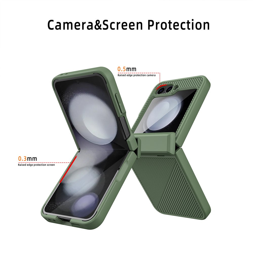 For Samsung Galaxy Z Flip7 FE 5G / Z Flip6 5G Case Twill Texture Magnetic Spring Hinge Kickstand PC Phone Cover with Screen / Lens Film - Grey