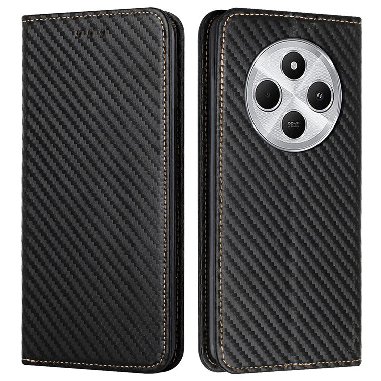 For Xiaomi Poco C75 4G / Redmi 14R 5G / 14C 4G Case Leather Flip Phone Cover Stand Strong Magnetic Closure - Black