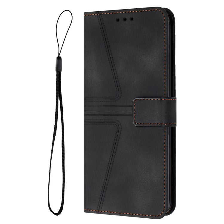 For Xiaomi Poco C75 4G / Redmi 14R 5G / 14C 4G Case Triangle Imprinted Anti-Scratch Phone Wallet Cover - Black