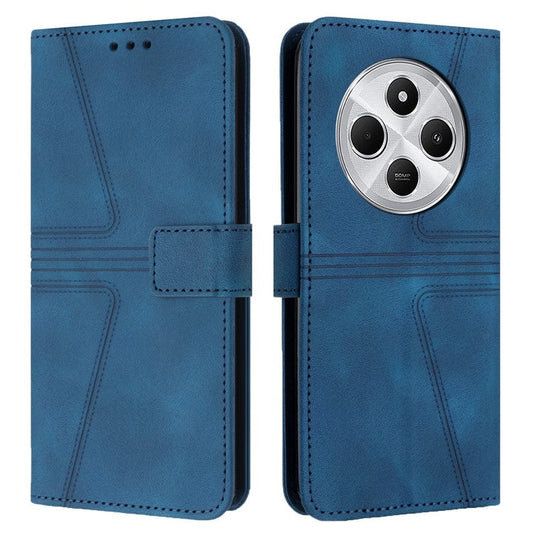 For Xiaomi Poco C75 4G / Redmi 14R 5G / 14C 4G Case Triangle Imprinted Anti-Scratch Phone Wallet Cover - Blue