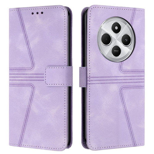 For Xiaomi Poco C75 4G / Redmi 14R 5G / 14C 4G Case Triangle Imprinted Anti-Scratch Phone Wallet Cover - Purple