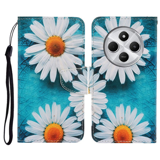 For Xiaomi Poco C75 4G / Redmi 14R 5G / 14C 4G Case Pattern Printing Protective Leather Folio Phone Cover - Chrysanthemum