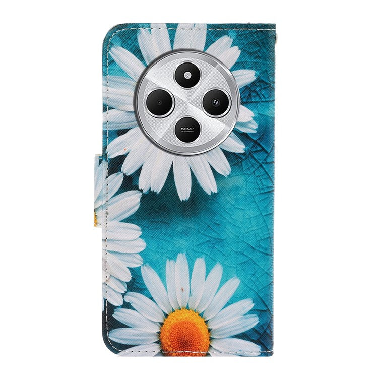 For Xiaomi Poco C75 4G / Redmi 14R 5G / 14C 4G Case Pattern Printing Protective Leather Folio Phone Cover - Chrysanthemum