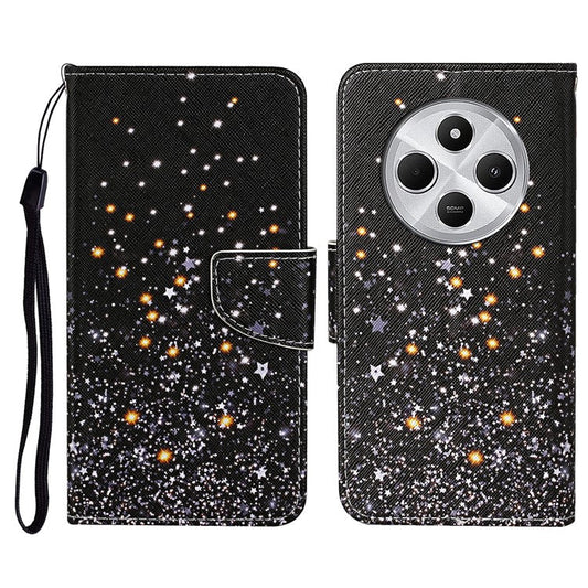 For Xiaomi Poco C75 4G / Redmi 14R 5G / 14C 4G Case Pattern Printing Protective Leather Folio Phone Cover - Black Pentagram