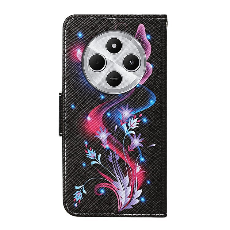 For Xiaomi Poco C75 4G / Redmi 14R 5G / 14C 4G Case Pattern Printing Protective Leather Folio Phone Cover - Glowing Butterfly