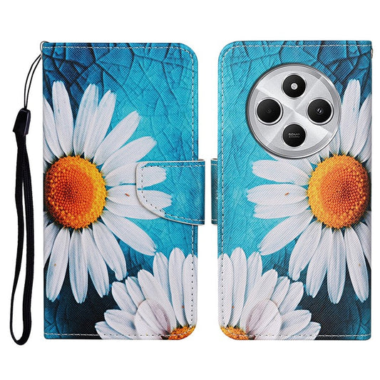 For Xiaomi Poco C75 4G / Redmi 14R 5G / 14C 4G Case Pattern Printing Protective Leather Folio Phone Cover - Large Chrysanthemum