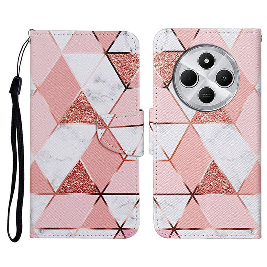 For Xiaomi Poco C75 4G / Redmi 14R 5G / 14C 4G Case Pattern Printing Protective Leather Folio Phone Cover - Marble