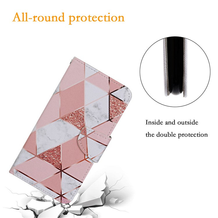 For Xiaomi Poco C75 4G / Redmi 14R 5G / 14C 4G Case Pattern Printing Protective Leather Folio Phone Cover - Marble