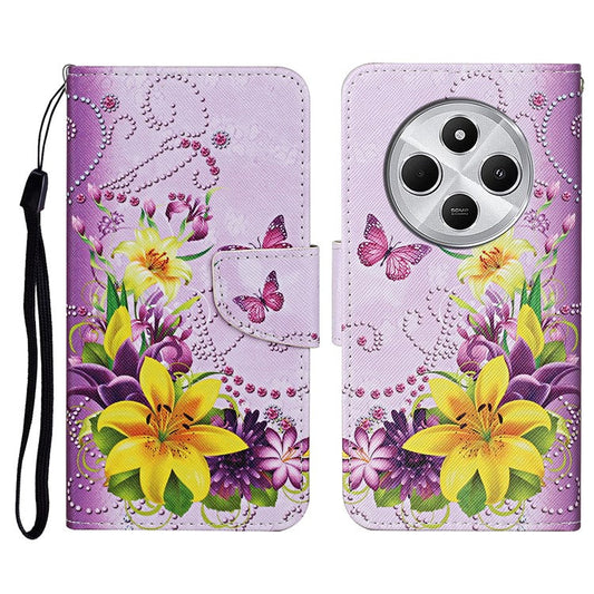 For Xiaomi Poco C75 4G / Redmi 14R 5G / 14C 4G Case Pattern Printing Protective Leather Folio Phone Cover - Yellow Butterfly