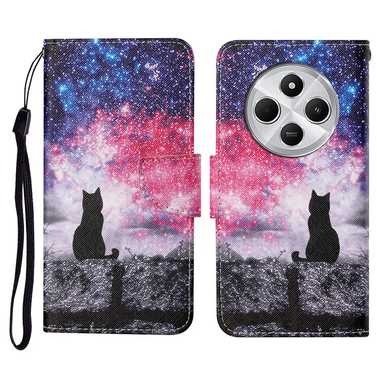 For Xiaomi Poco C75 4G / Redmi 14R 5G / 14C 4G Case Pattern Printing Protective Leather Folio Phone Cover - Galaxy Cat